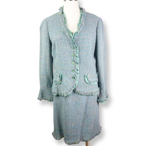 Vintage 1990's Lillie Rubin Tweed and Chiffon Two Piece Suit - Size 14 - Picture 1 of 7